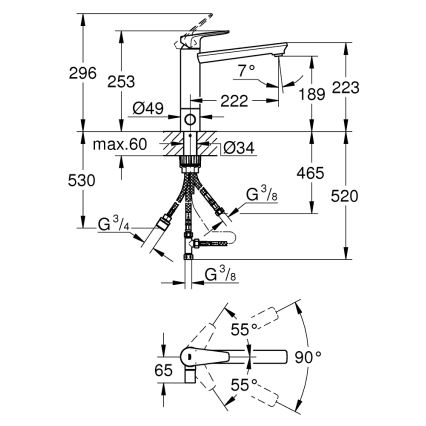 GROHE 31696000 - BAUEDGE kriauklės maišytuvas, blizgus chromas