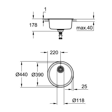 GROHE 31720SD0 - Plautuvė K200 440 x 440 x 180, iš nerūdijančio plieno