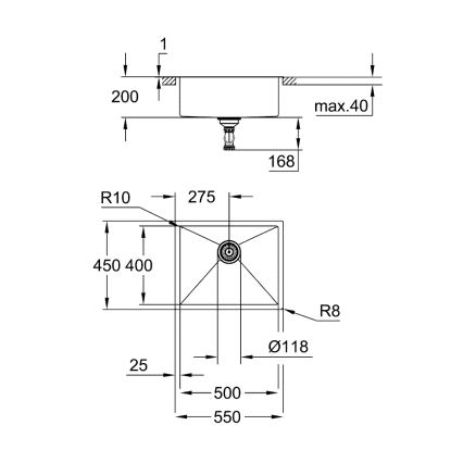 GROHE 31726SD0 - virtuvinė kriauklė K700 550 × 450 mm, iš nerūdijančio plieno
