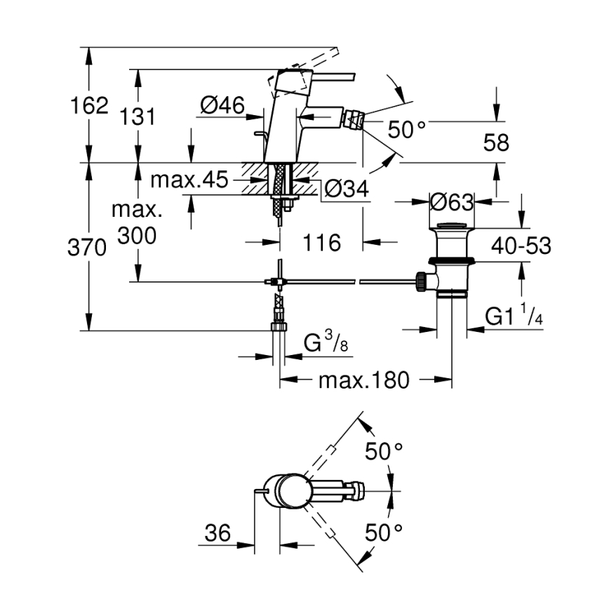 GROHE 32208001 - bidetinis maišytuvas CONCETTO DN 15 blizgus chromas