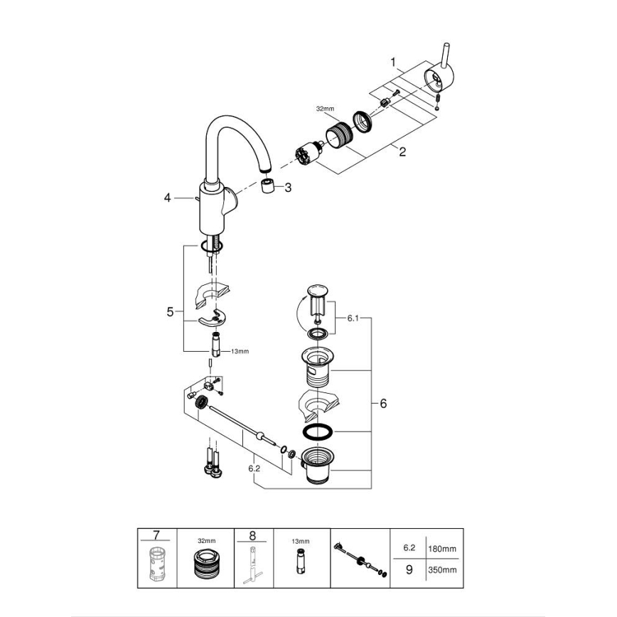 GROHE 32629002 - Praustuvo maišytuvas CONCETTO, L dydis, blizgus chromas