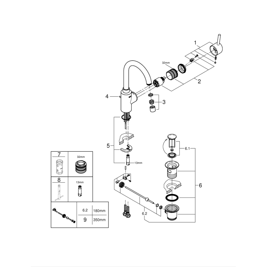 GROHE 32723001 - Praustuvo maišytuvas FEEL, L dydis, blizgus chromas