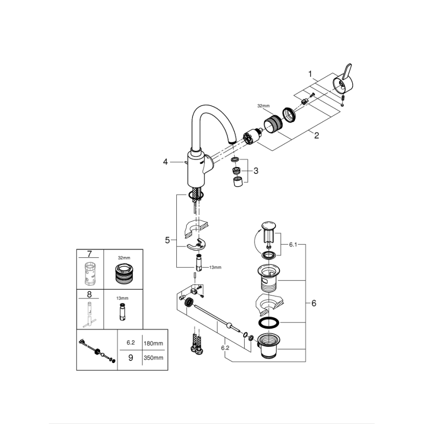 GROHE 32830001 - Praustuvo maišytuvas EUROSMART COSMOPOLITAN, L dydis, chromuotas