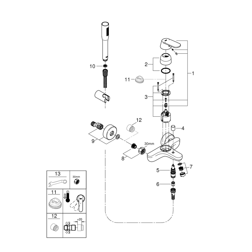 GROHE 32832000 - Vonios komplektas su maišytuvu EUROSMART COSMOPOLITAN blizgus chromas