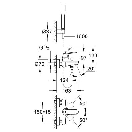 GROHE 32832000 - Vonios komplektas su maišytuvu EUROSMART COSMOPOLITAN blizgus chromas