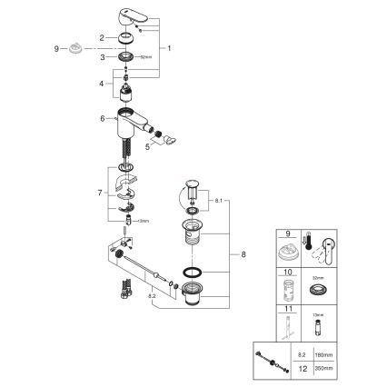 GROHE 32839000 - Bidė maišytuvas EUROSMART COSMOPOLITAN, dydis S, blizgus chromas