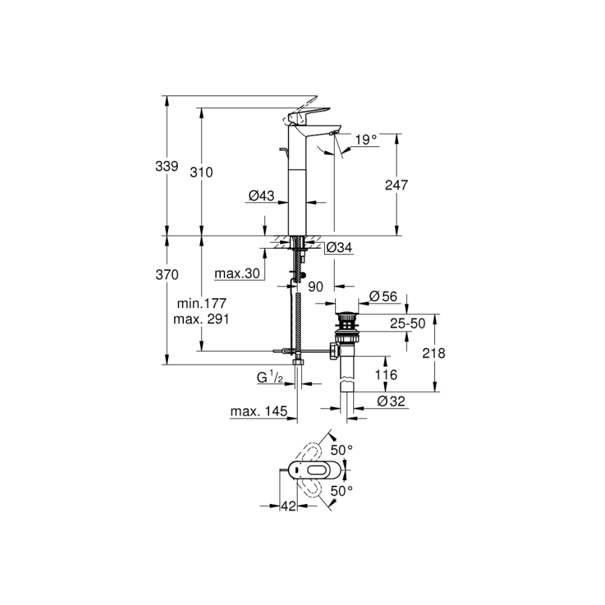 GROHE 32856000 - Praustuvo maišytuvas BAULOOP 12” blizgus chromas
