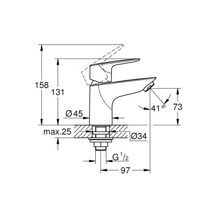 GROHE 32861001 - Stalinis ventilis BAUEDGE 131 mm blizgus chromas
