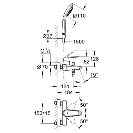 GROHE 33395002 - vonios komplektas su EURODISC COSMOPOLITAN maišytuvu, blizgus chromas