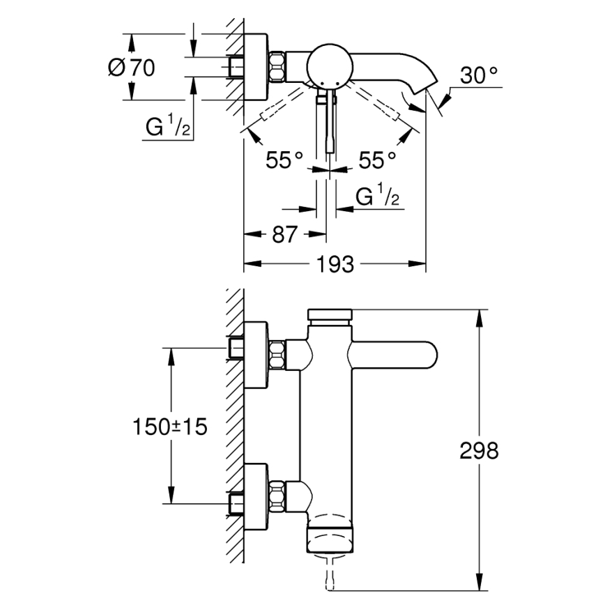 GROHE 33624DL1 - ESSENCE vonios maišytuvas, 193 mm, šlifuoto vario apdaila