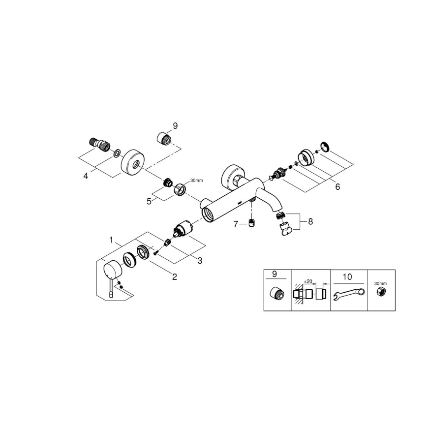 GROHE 33624GN1 - Vonios maišytuvas ESSENCE 193 mm šlifuoto aukso