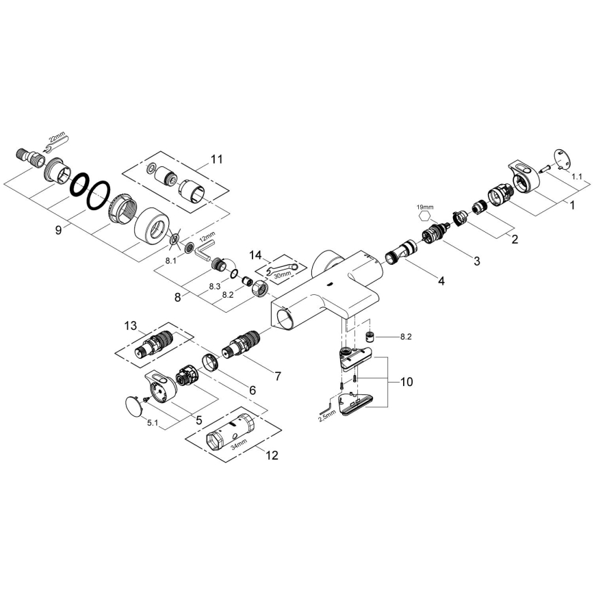 GROHE 34174001 - Termostatinis vonios maišytuvas GROHTHERM 2000 172 mm blizgus chromas
