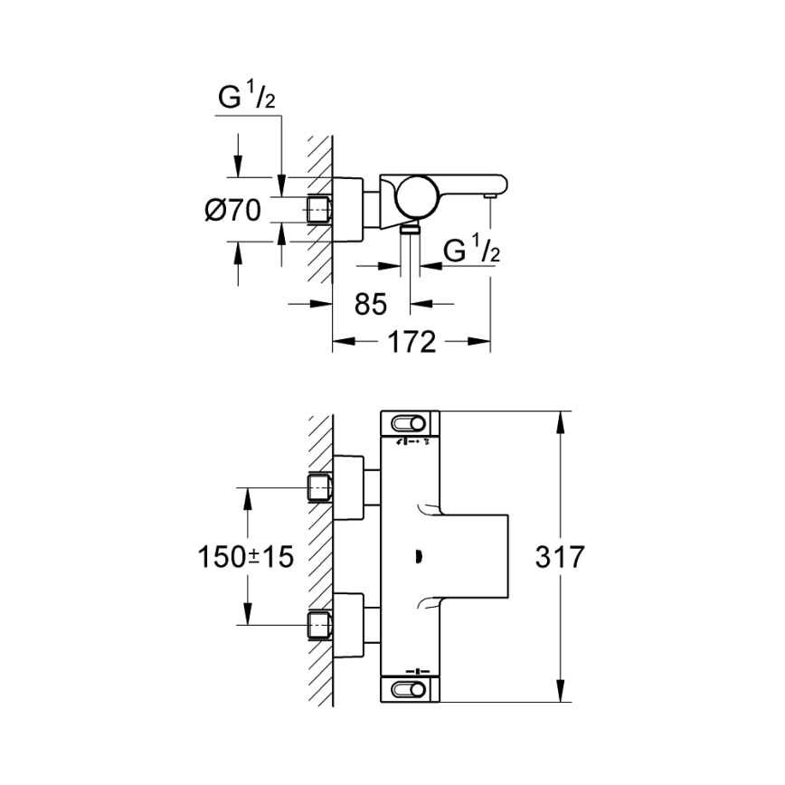GROHE 34174001 - Termostatinis vonios maišytuvas GROHTHERM 2000 172 mm blizgus chromas