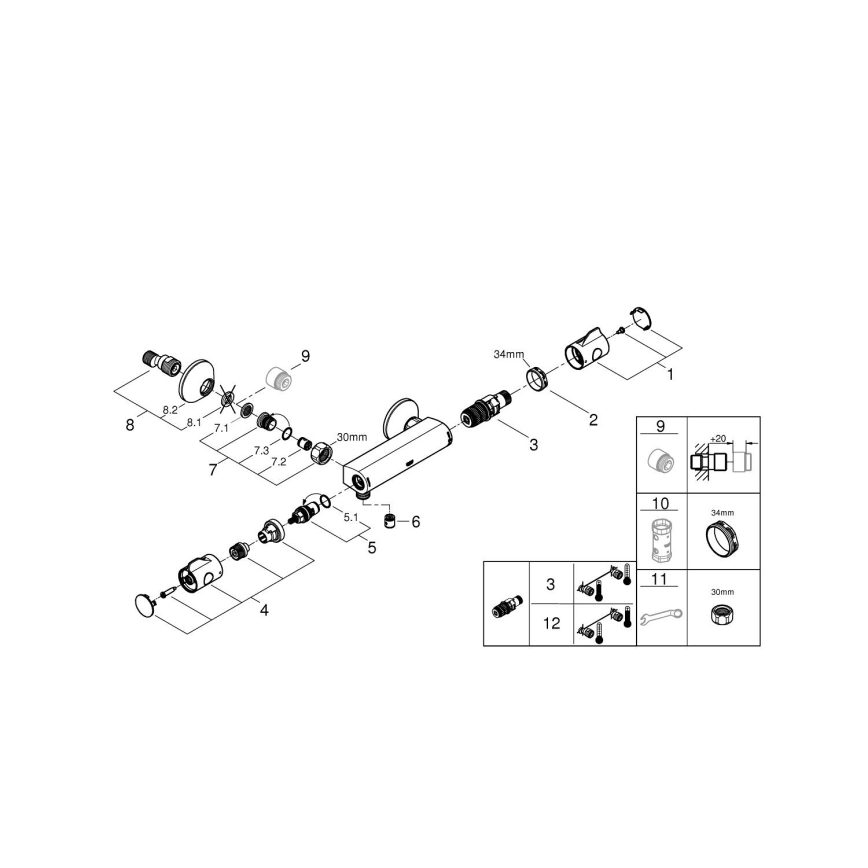 GROHE 34558000 - Termostatinis dušo maišytuvas GROHTHERM 800 DN 15 blizgus chromas