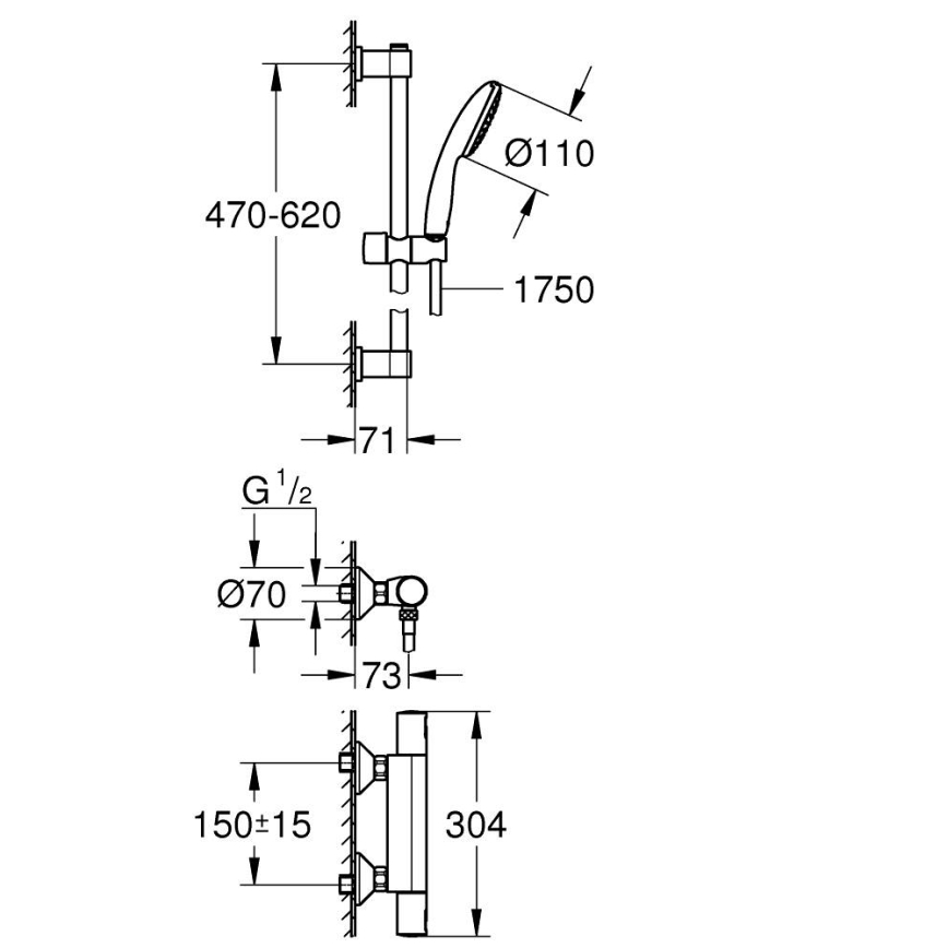 GROHE 34597001 - termostatinis dušo maišytuvas PRECISION START DN 15, chromuotas