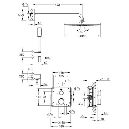 GROHE 34730000 - Dušo komplektas GROHTHERM RAINSHOWER COSMOPOLITAN 310, 422 mm, chromuotas