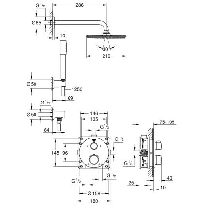 GROHE 34732000 - GROHTHERM RAINSHOWER COSMOPOLITAN 210 dušo komplektas, 286 mm, chromuotas