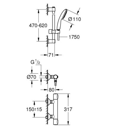 GROHE 34800001 - Dušo komplektas su termostatiniu maišytuvu PRECISION FLOW 600 mm blizgus chromas