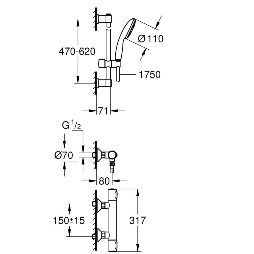 GROHE 34800001 - Dušo komplektas su termostatiniu maišytuvu PRECISION FLOW 600 mm blizgus chromas