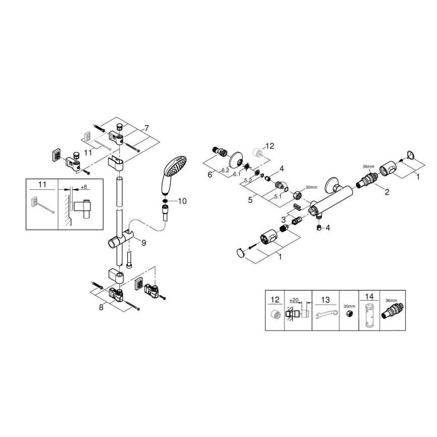 GROHE 34805001 - Dušo komplektas su termostatiniu maišytuvu PRECISION FLOW DN 15, blizgus chromas