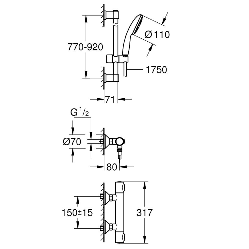 GROHE 34805001 - Dušo komplektas su termostatiniu maišytuvu PRECISION FLOW DN 15, blizgus chromas