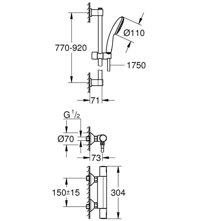 GROHE 34854001 - Termostatinis dušo maišytuvas PRECISION START 900 mm chromas