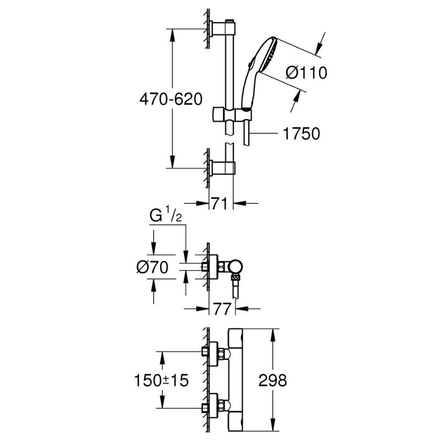 GROHE 34856000 - Termostatinis dušo maišytuvas PRECISION GET 600 mm chromas