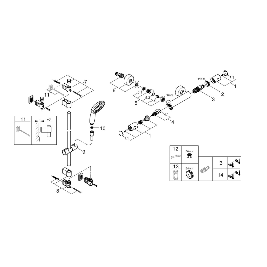 GROHE 34857000 - Dušo komplektas su termostatiniu maišytuvu PRECISION GET 12” blizgus chromas