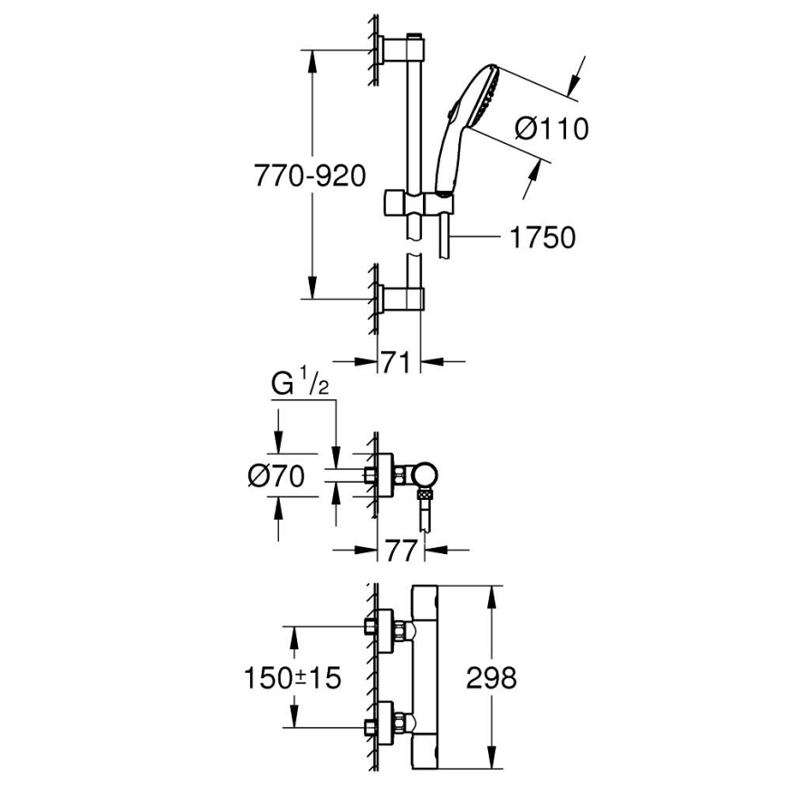 GROHE 34857000 - Dušo komplektas su termostatiniu maišytuvu PRECISION GET 12” blizgus chromas