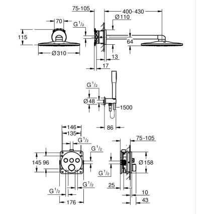 GROHE 34874000 - Dušo sistema PRECISION SMARTCONTROL 310 mm blizgus chromas