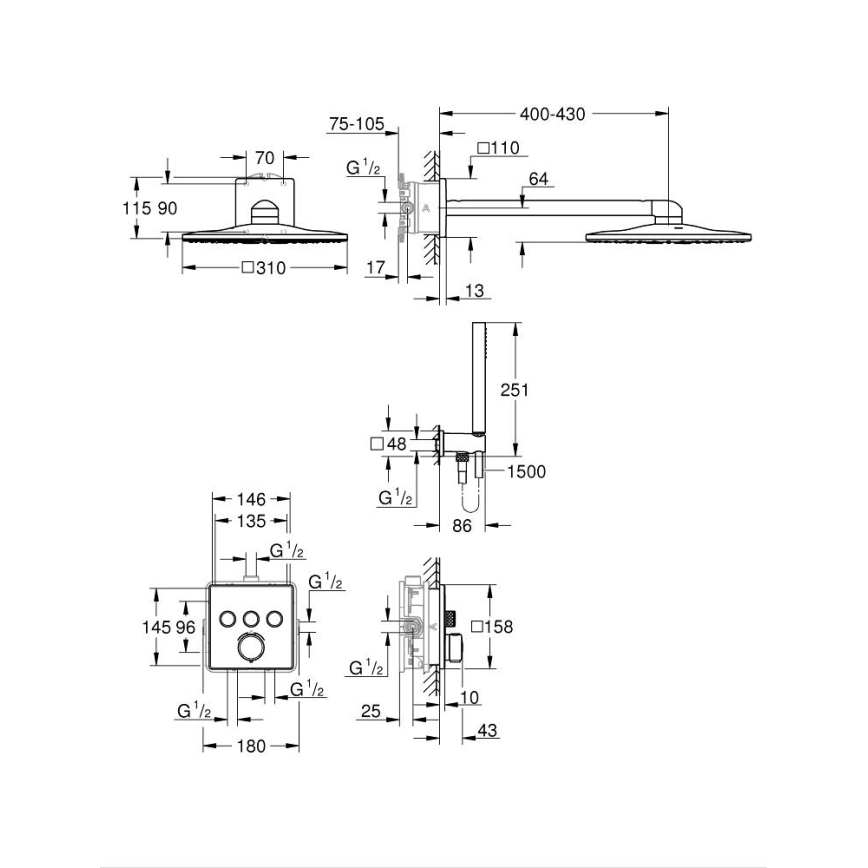 GROHE 34875000 - Dušo sistema PRECISION SMARTCONTROL 310 mm blizgus chromas