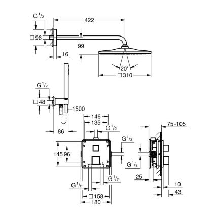 GROHE 34879000 - Įmontuojama dušo sistema PRECISION CUBE 310 × 310 mm chromas