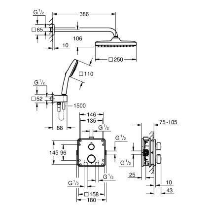GROHE 348822430 - Dušo komplektas PRECISION 250 × 250 mm juodas