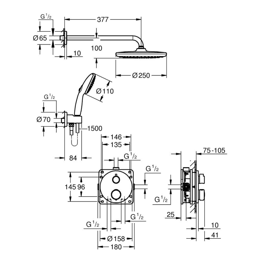 GROHE 348832430 - Dušo rinkinys VITALIO START 250 mm juodas