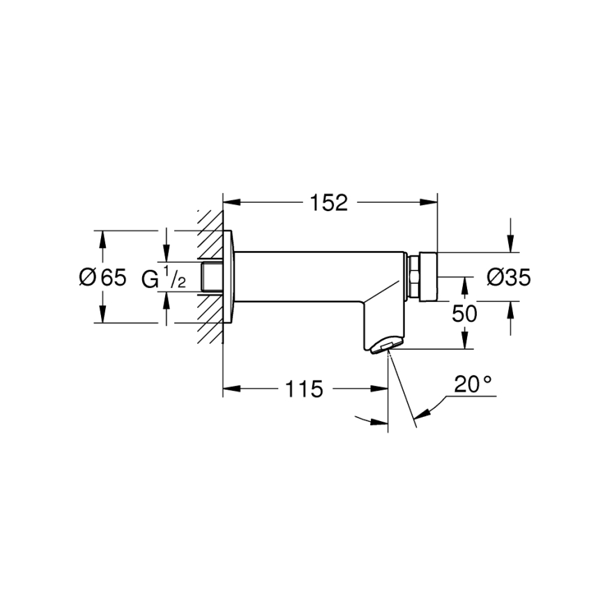 GROHE 36266000 - automatiškai užsidarantis sieninis vožtuvas EUROECO COSMOPOLITAN T DN 15, chromuotas