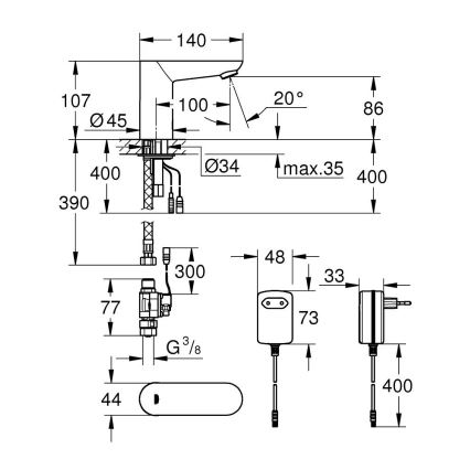 GROHE 36269000 - Elektroninis praustuvo maišytuvas EUROECO COSMOPOLITAN E 107 mm chromuotas