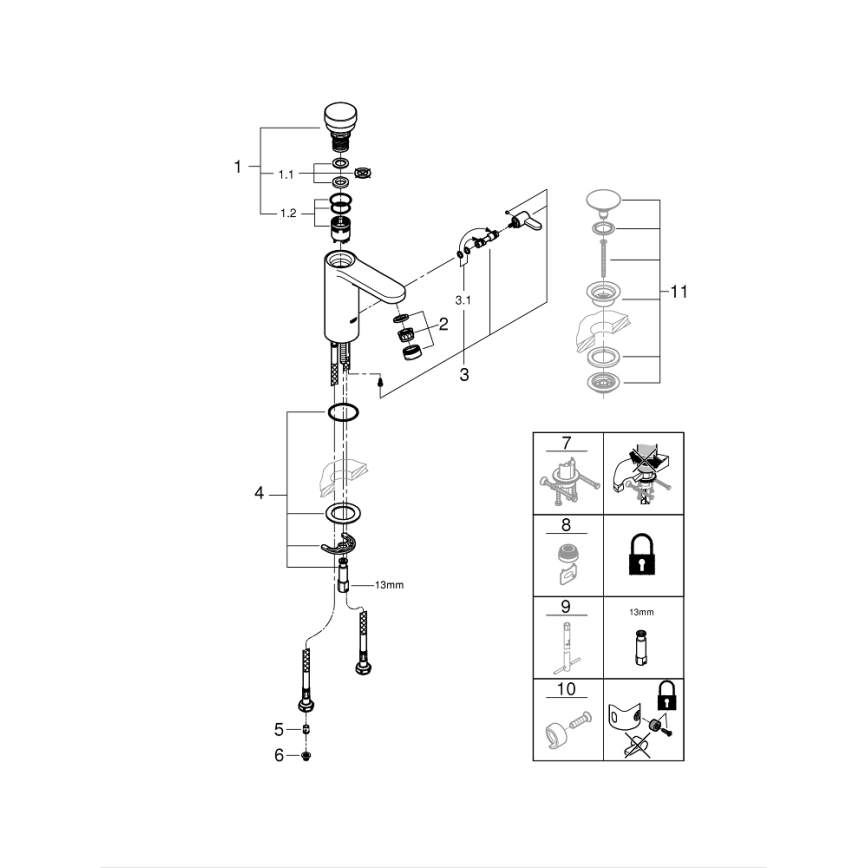 GROHE 36317000 - Automatiškai užsidarantantis praustuvo maišytuvas EUROSMART COSMOPOLITAN T, chromuotas