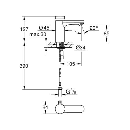 GROHE 36317000 - Automatiškai užsidarantis praustuvo maišytuvas EUROSMART COSMOPOLITAN T chromuotas