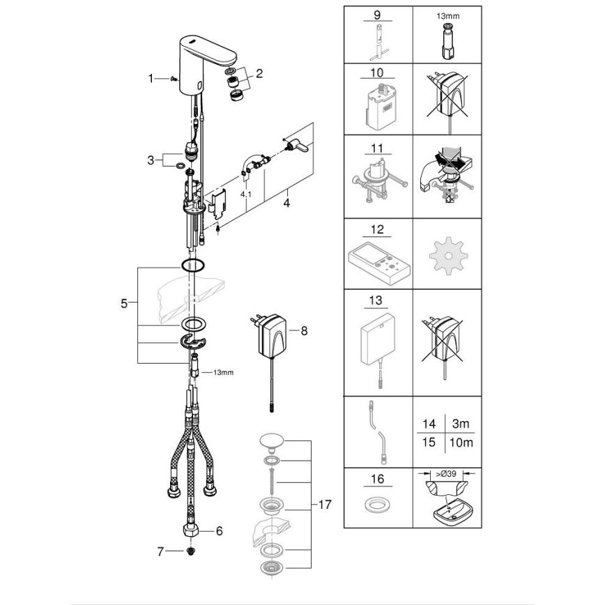 GROHE 36324001 - Infraelektrinis praustuvo maišytuvas EUROSMART COSMOPOLITAN E, chromuotas