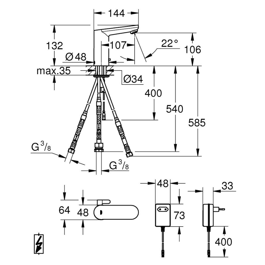 GROHE 36324001 - Infraelektrinis praustuvo maišytuvas EUROSMART COSMOPOLITAN E, chromuotas