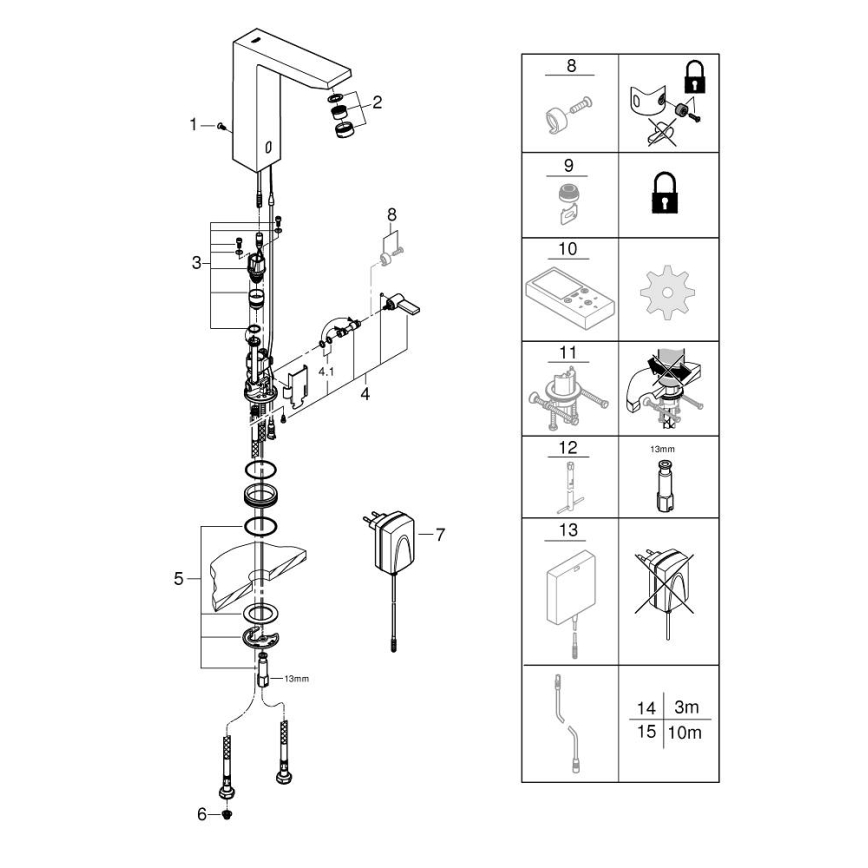 GROHE 36440000 - Infraraudonųjų spindulių elektroninis praustuvo maišytuvas EUROCUBE E DN 15, chromuotas