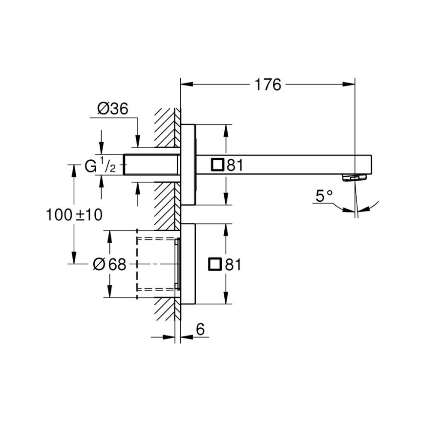GROHE 36442000 - infraraudonųjų spindulių elektroninis EUROCUBE E praustuvo maišytuvas, blizgus chromas