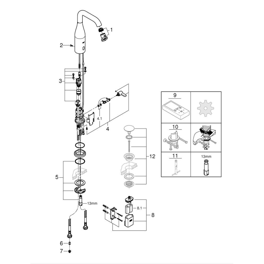 GROHE 36445000 - ESSENCE E infraraudonųjų spindulių elektroninis praustuvo maišytuvas, blizgus chromas
