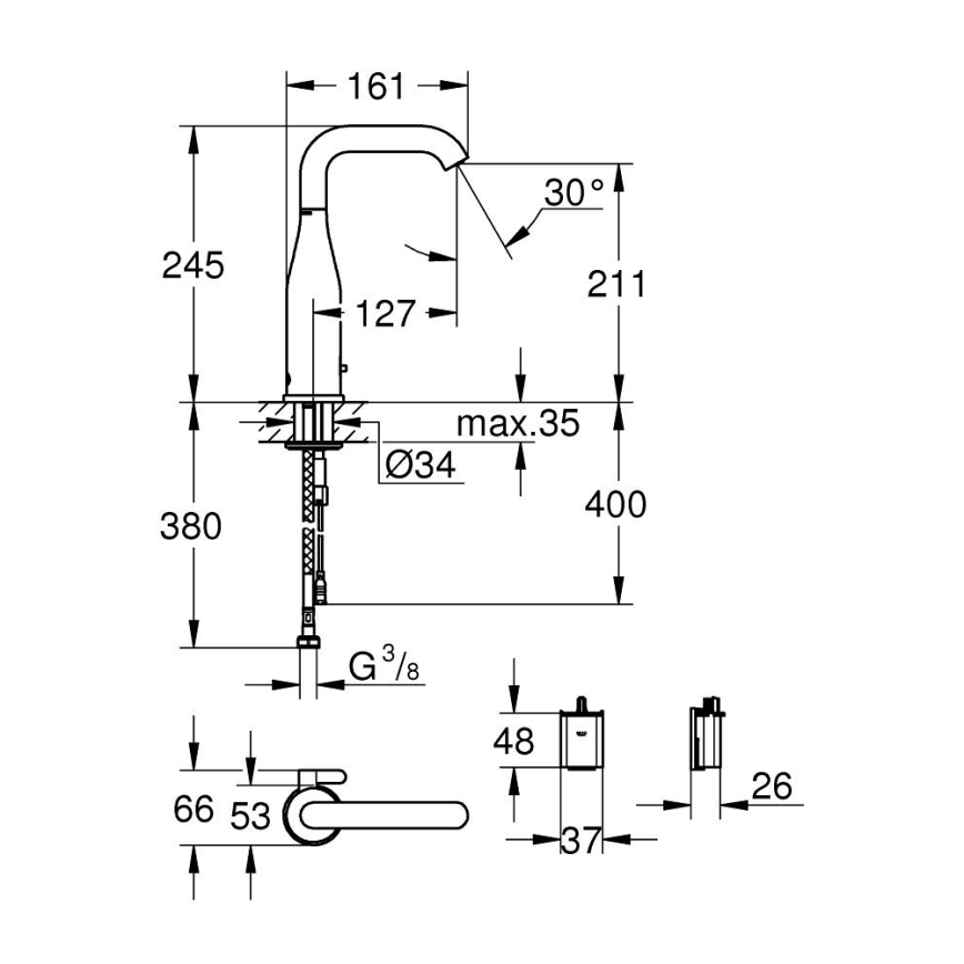 GROHE 36445000 - ESSENCE E infraraudonųjų spindulių elektroninis praustuvo maišytuvas, blizgus chromas