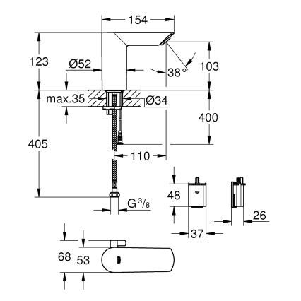 GROHE 36451000 - Elektroninis praustuvo maišytuvas BAU COSMOPOLITAN E blizgus chromas