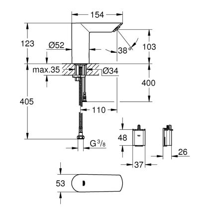 GROHE 36452000 - Infraraudonaisiais spinduliais valdomas elektroninis praustuvės maišytuvas BAU COSMOPOLITAN E chromuotas