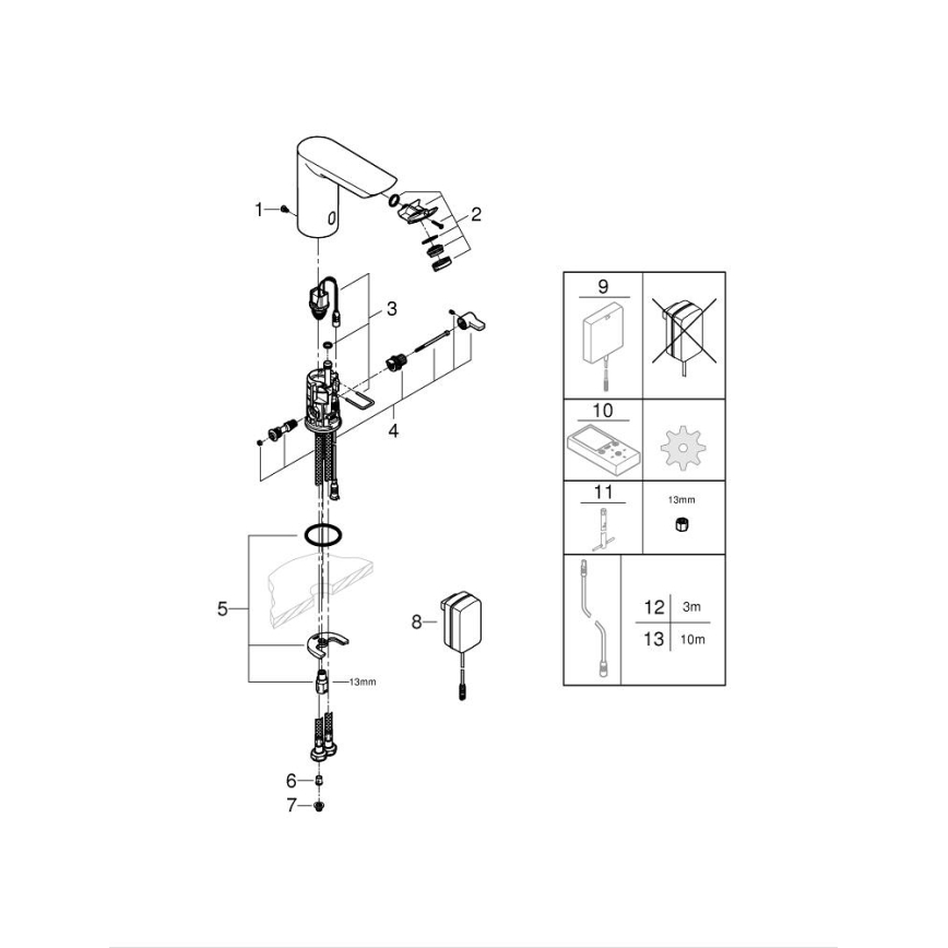 GROHE 36453000 - Infraraudonųjų spindulių elektroninis praustuvo maišytuvas BAU COSMOPOLITAN E 123 mm chromuotas