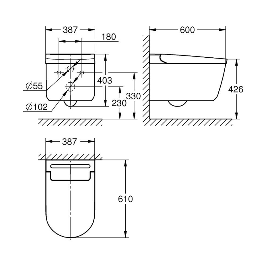 GROHE 36507SH0 - SENSIA prausimosi tualetas 600 × 387 × 403 mm keramika/balta