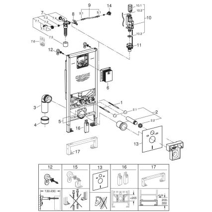 GROHE 36509SH0 - 4 viename RAPID SLX komplektas, 1,13 m, iš nerūdijančio plieno