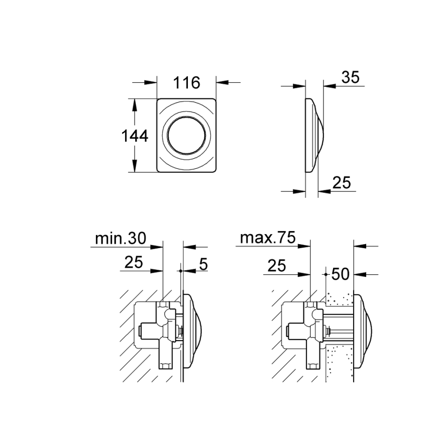 GROHE 37018SH0 - SURF valdymo mygtukas, 116 × 144 mm, baltas